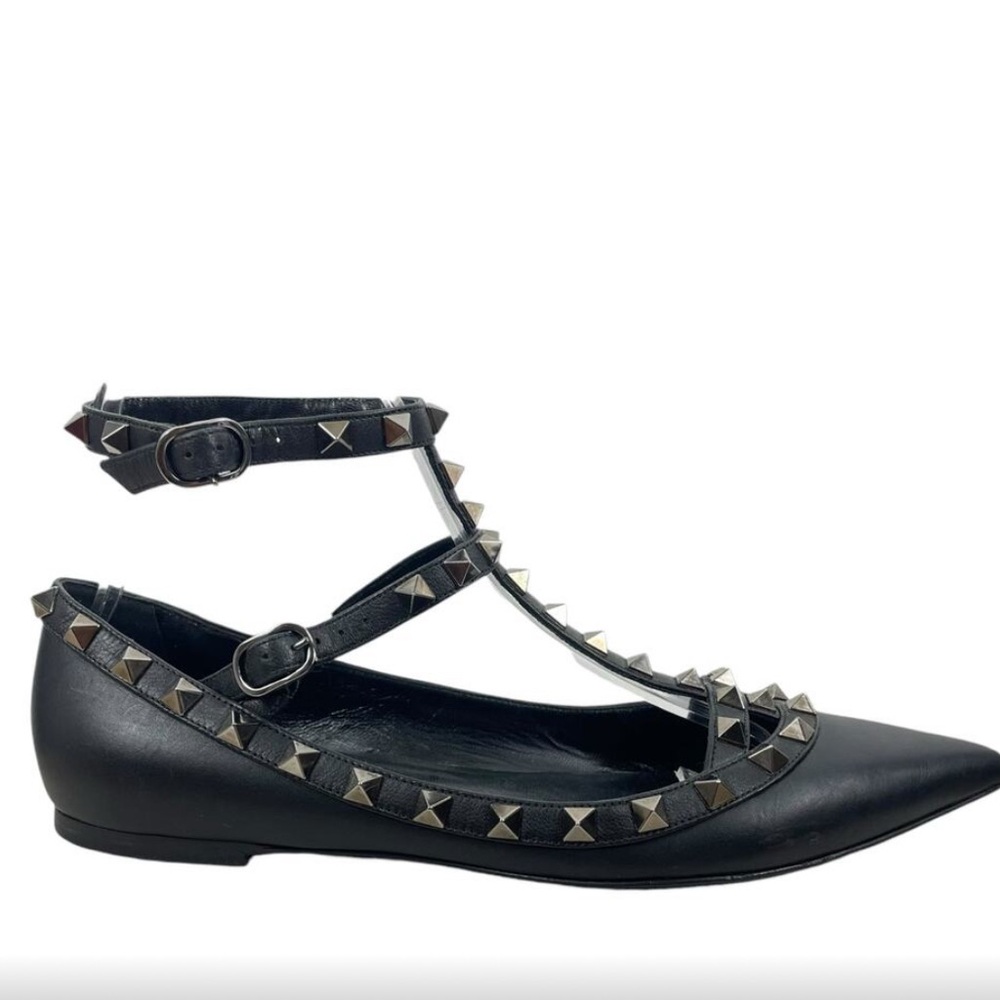 Valentino Garavani Noir Caged Rockstud Leather Ballet Flats Black Size 37.5